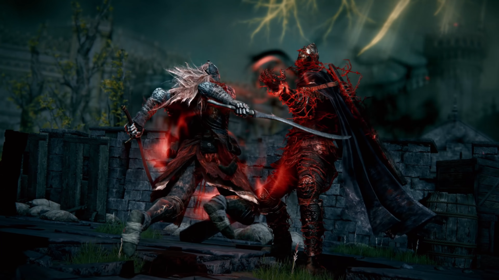 Screenshot from Elden Ring of Large, Armored fellow magically grabbing the player character